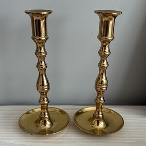VTG Pair of Valsan Brass Candlesticks 9-1/4" with Drip Tray Made In Portugal‎